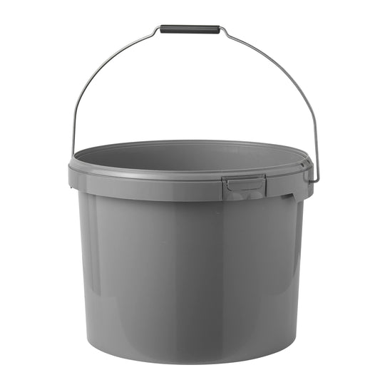 16 Litre Recycled Plastic Grey Round Bucket with Wire Handle