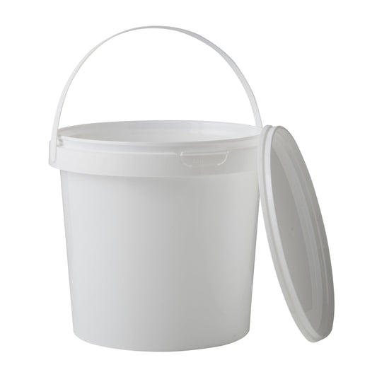 2 Litre Plastic White Tamper Evident Bucket with Plastic Handle and Lid