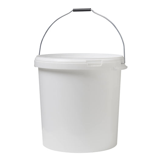 30 Litre Plastic White Tamper Evident Bucket with Wire Handle