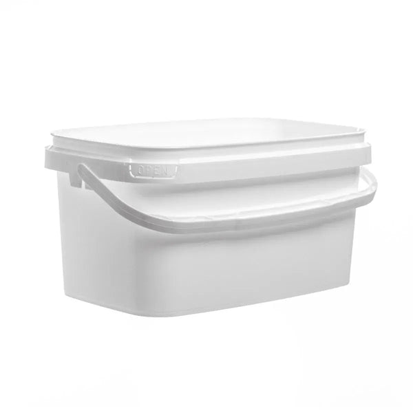 5 Litre White Rectangle Bucket with Plastic Handle Invopak