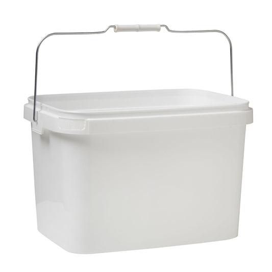 18 Litre Plastic White Tamper Evident Rectangular Bucket with Wire Handle