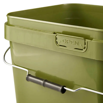 10 Litre Plastic Olive Green Tamper Evident Square Bucket with Metal Handle and Lid