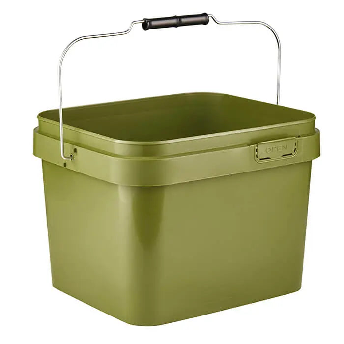 10 Litre Plastic Olive Green Tamper Evident Square Bucket with Metal Handle and Lid