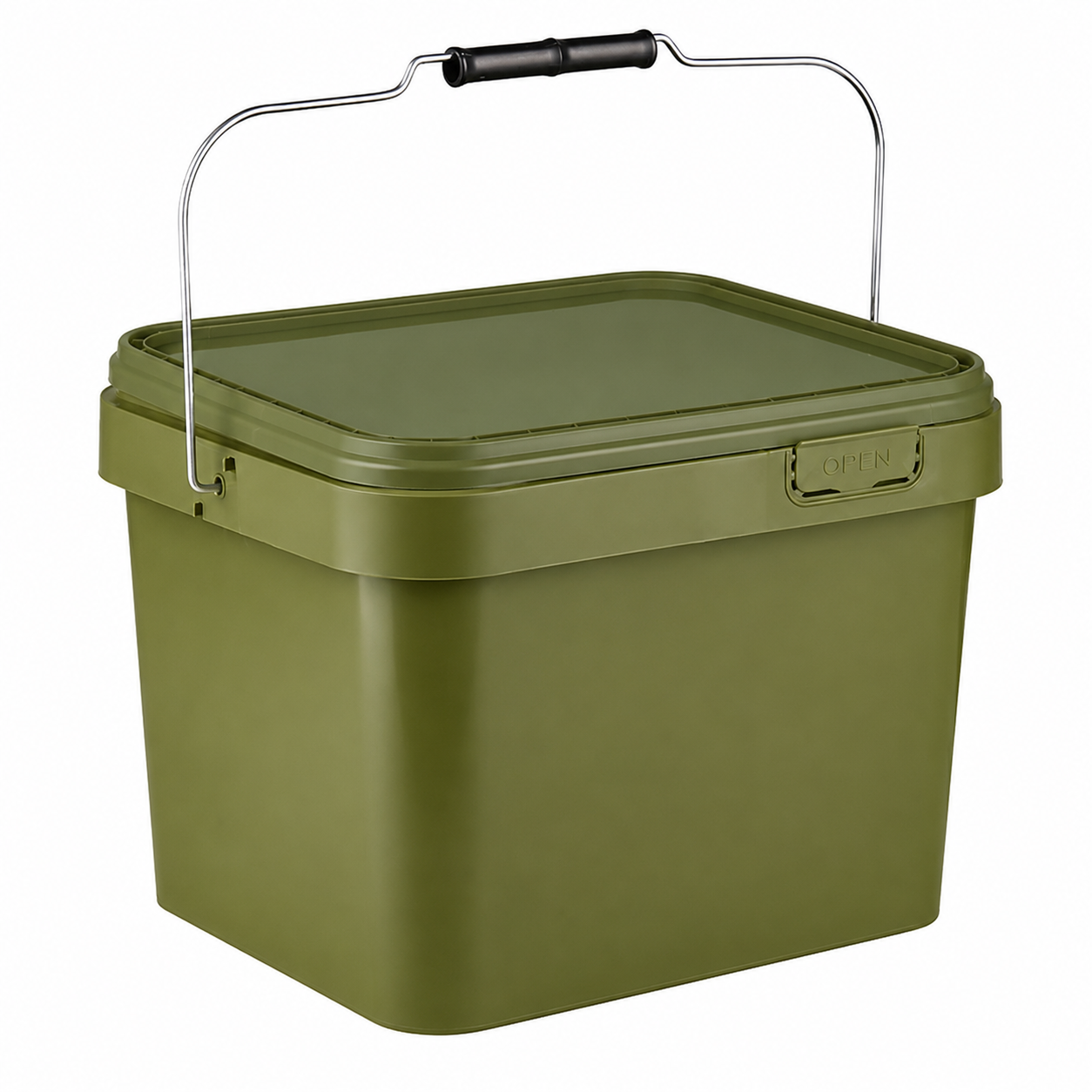 10 Litre Plastic Green Tamper Evident Square Bucket with Metal Handle and Lid