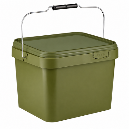 10 Litre Plastic Green Tamper Evident Square Bucket with Metal Handle and Lid