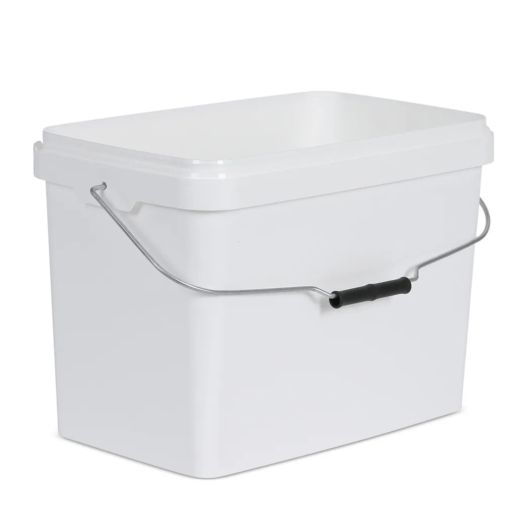 16 Litre Plastic White Tamper Evident Rectangular Bucket With Wire Handle