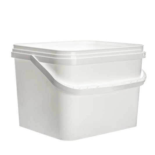 10 Litre Plastic White Tamper Evident Square Bucket With Plastic Handle