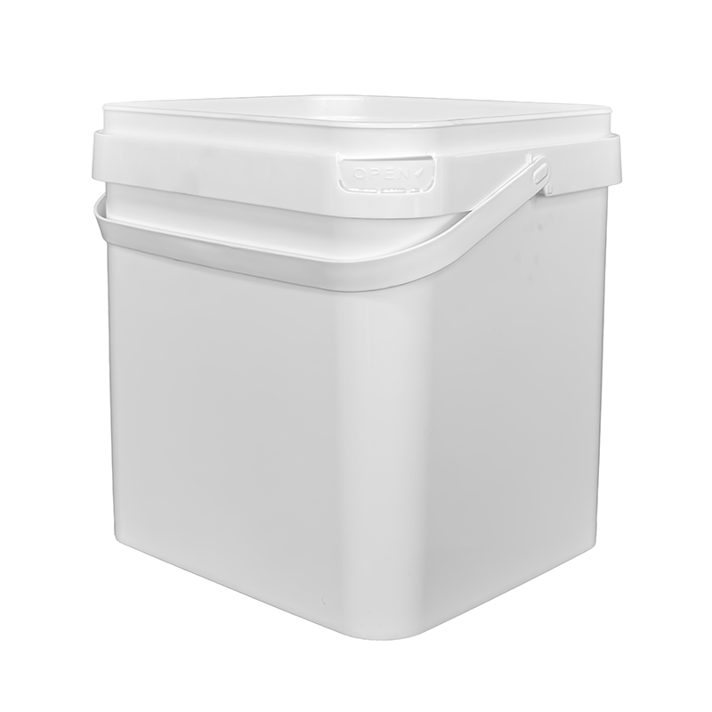 17 Litre Plastic White Tamper Evident Rectangle Bucket with Slim Plastic Handle