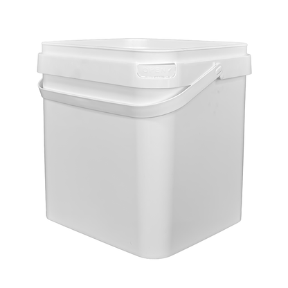 17 Litre Plastic White Tamper Evident Rectangle Bucket with Slim Plastic Handle