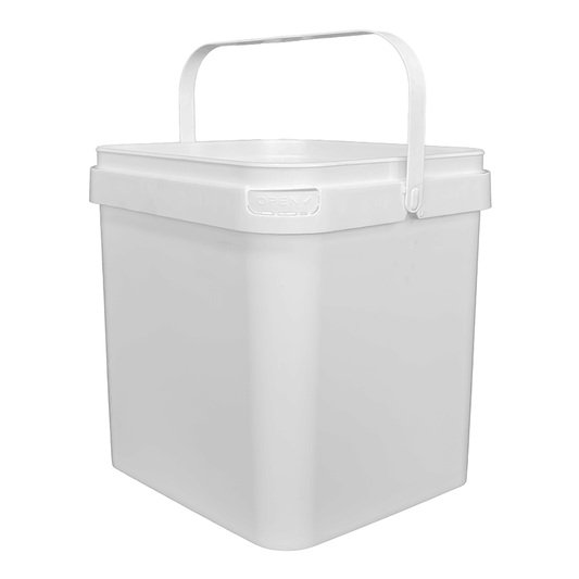 17 Litre Plastic White Tamper Evident Rectangle Bucket with Slim Plastic Handle