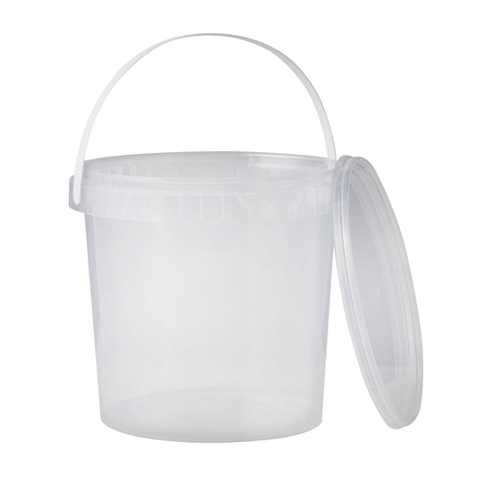 2 Litre Plastic Clear Tamper Evident Bucket with Plastic Handle and Lid