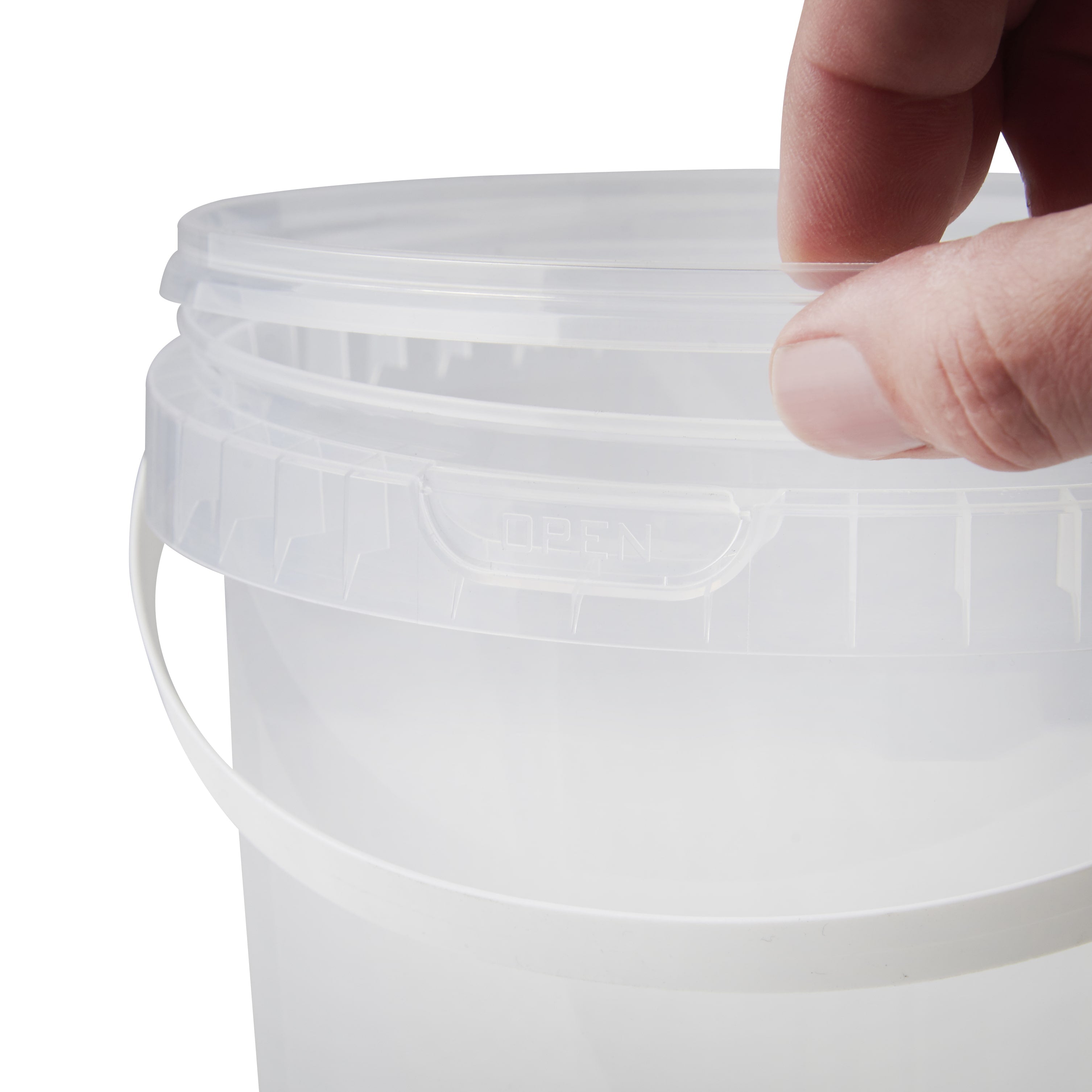 2 Litre Plastic Clear Tamper Evident Bucket with Plastic Handle and Lid