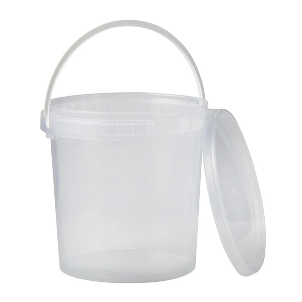 1 Litre Plastic Clear Tamper Evident Bucket with Plastic Handle and Lid Invopak