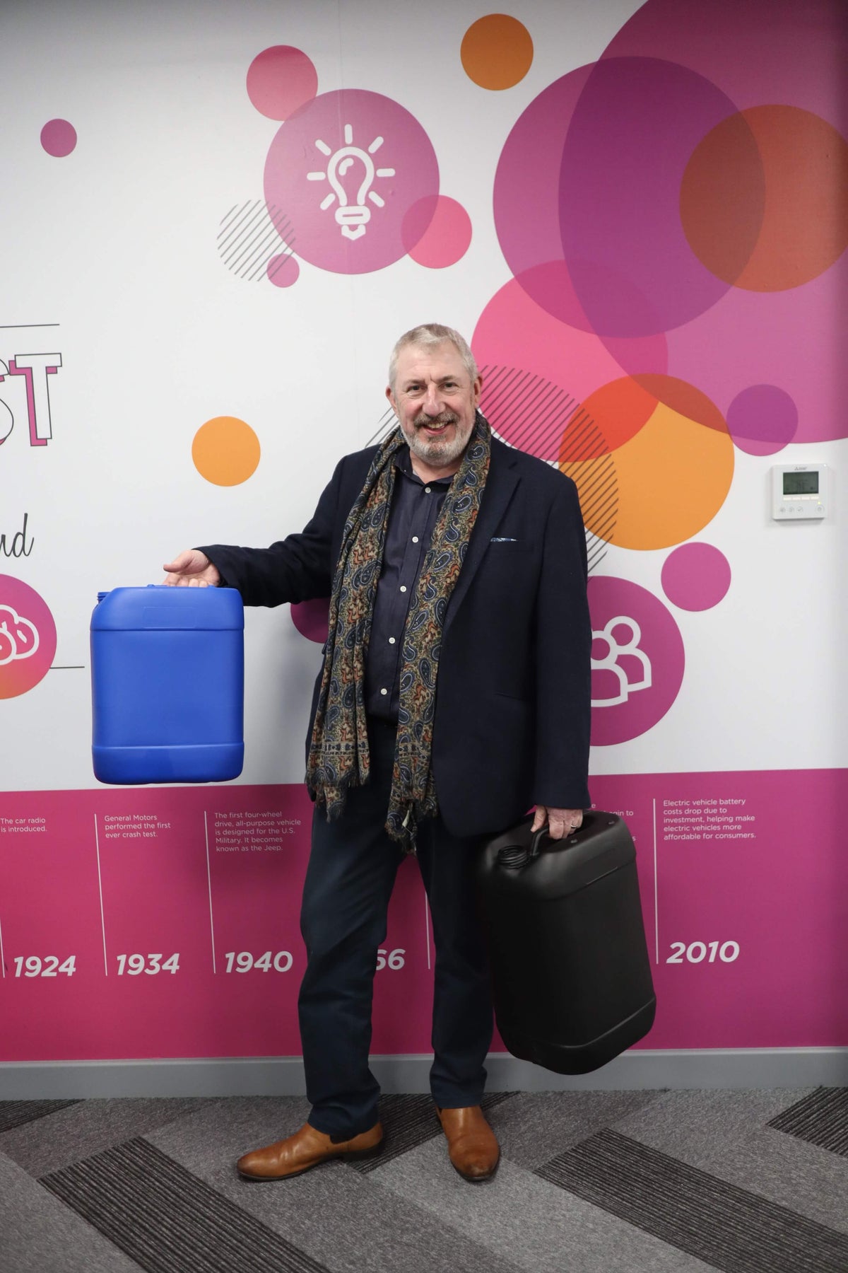 Invopak's Scott Sandilands with recycled plastic jerry cans