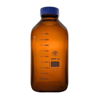 Simax Square 5000ml Borosilicate Amber Glass Reagent Bottle with Blue Screw Cap