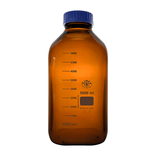 Simax Square 5000ml Borosilicate Amber Glass Reagent Bottle with Blue Screw Cap