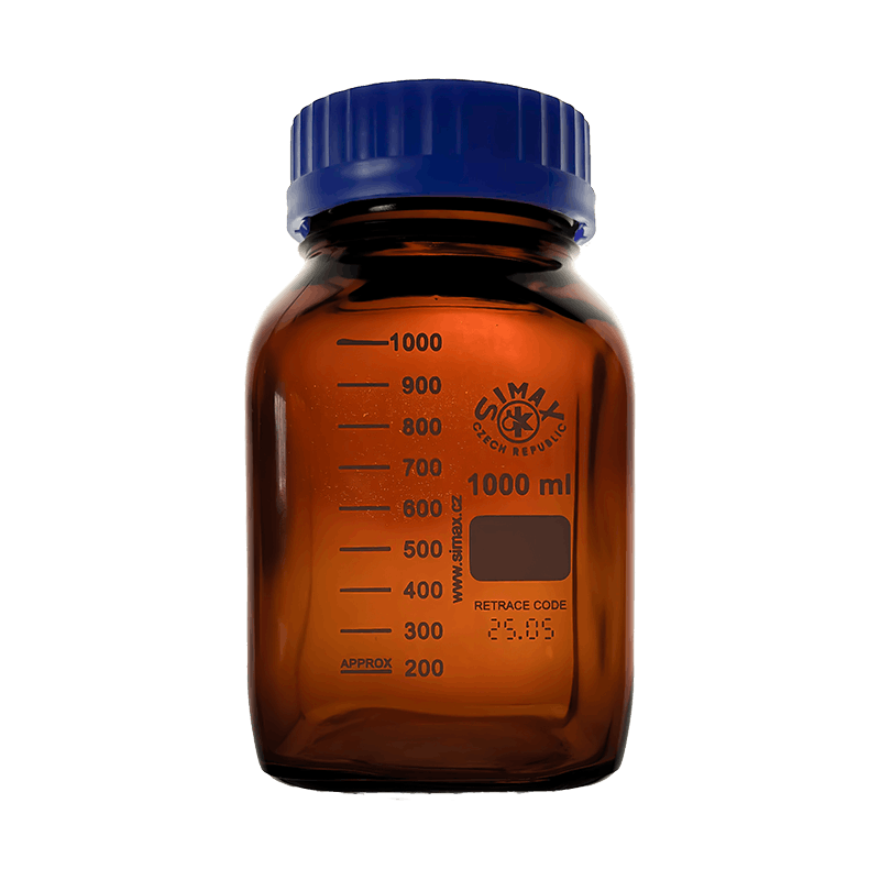 Simax Square 1000ml Borosilicate Amber Glass Reagent Bottle with Blue Screw Cap