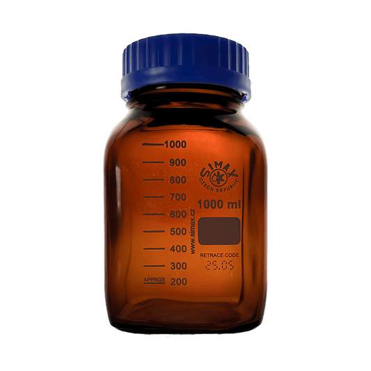Simax Square 1000ml Borosilicate Amber Glass Reagent Bottle with Blue Screw Cap