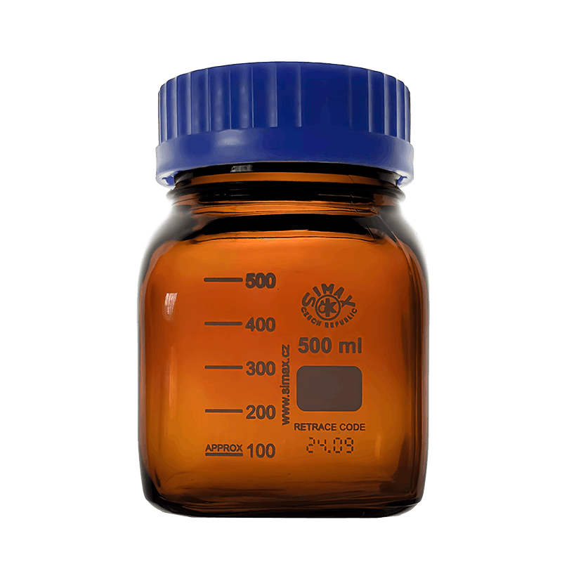 Simax Square 500ml Borosilicate Amber Glass Reagent Bottle with Blue Screw Cap