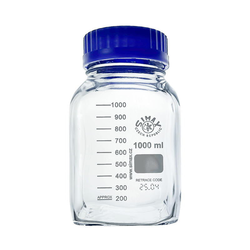 Simax Square 1000ml Borosilicate Clear Glass Reagent Bottle with Blue Screw Cap