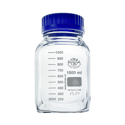 Simax Square 1000ml Borosilicate Clear Glass Reagent Bottle with Blue Screw Cap