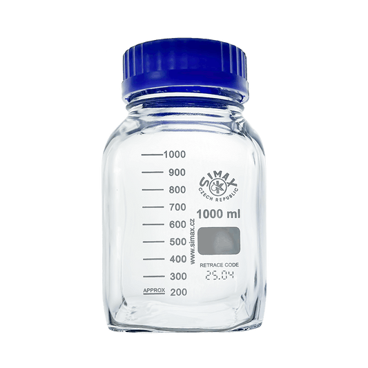 Simax Square 1000ml Borosilicate Clear Glass Reagent Bottle with Blue Screw Cap