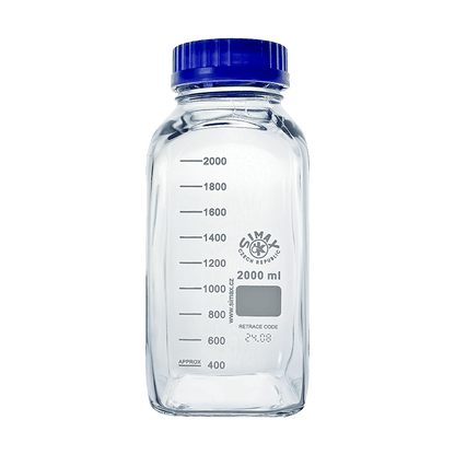 Simax Square 2000ml Borosilicate Clear Glass Reagent Bottle with Blue Screw Cap