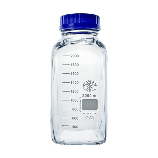 Simax Square 2000ml Borosilicate Clear Glass Reagent Bottle with Blue Screw Cap