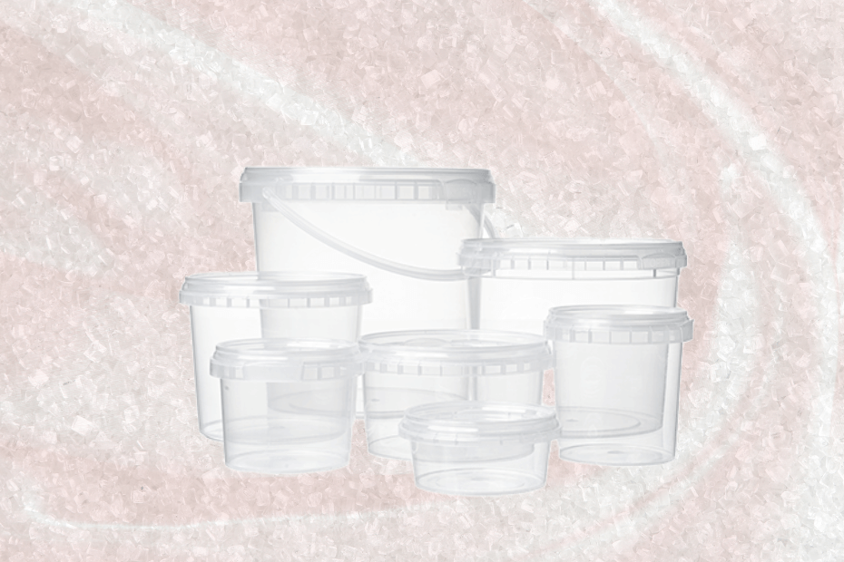 Clear sweet tubs on a pink sugary background