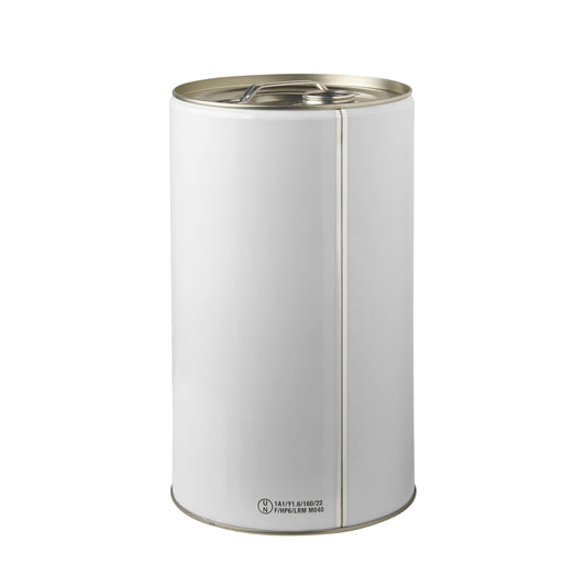 25 Litre Tinplate White UN Approved Drum Lacquered Interior With 59mm Screw Neck Closure