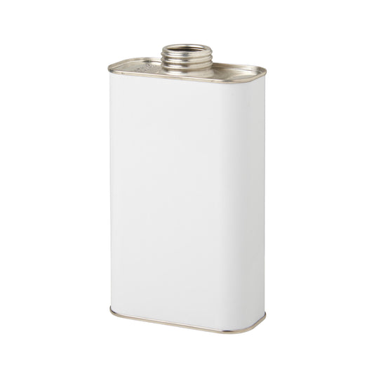 1 Litre White Rectangular UN Approved Tin Plain Interior - 38mm Screw Neck