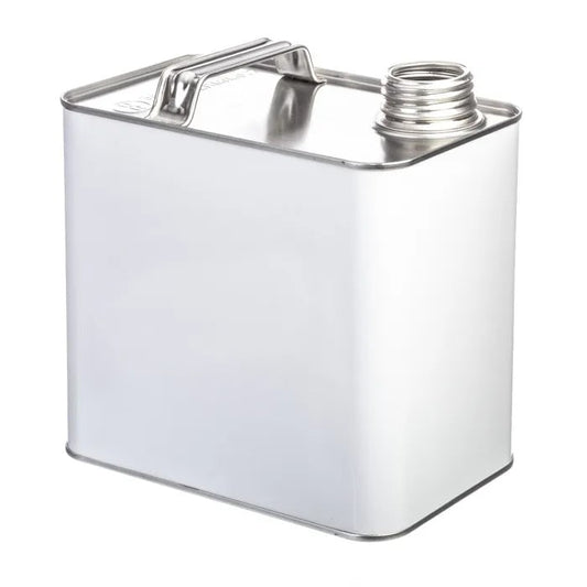 2.5 Litre White Rectangular UN Approved Tin Plain Interior - 38mm Neck