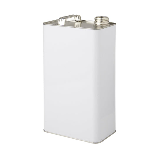 5 Litre White Rectangular UN Approved Tin Plain Interior - 38mm Screw Neck