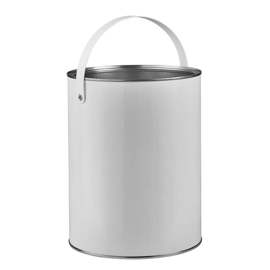 5 Litre Plain Lever Lid Tin in White with Plastic Handle