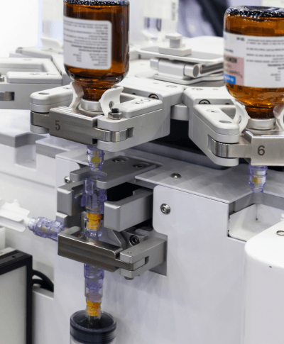 Amber glass bottles in a machine testing laboratory